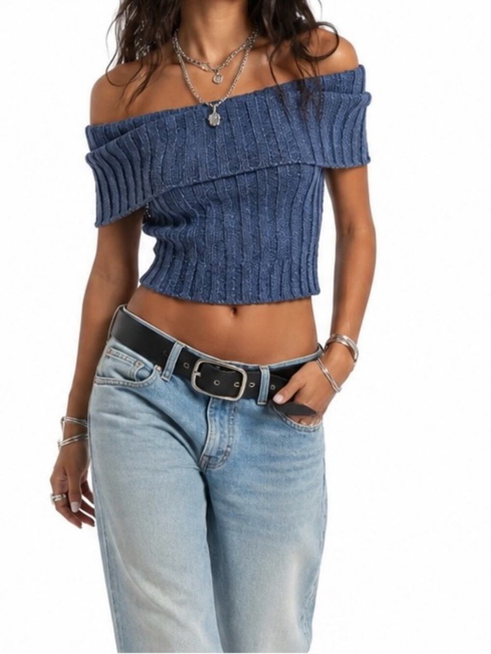 Silence + Noise Starlett Foldover Sweater Tank Top Blue Size Small